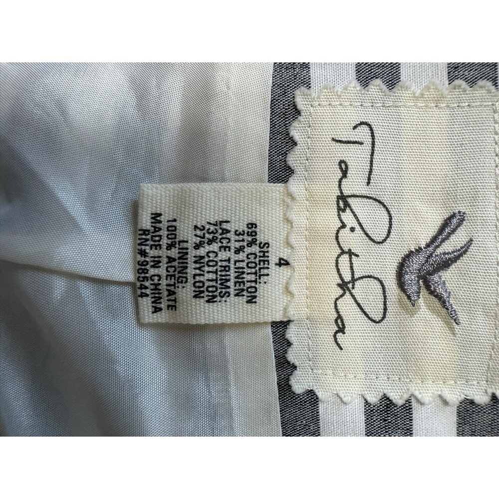Tabitha Anthropologie Ivory Gray Striped Skirt Pockets Lace Trim‎ Size 4 - Picture 4 of 4
